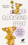 „Der Glückskind-Effekt“ von Johannes und Maja Storch. Illustration: Zwei Cartoon-Kreaturen mit Blume und Herzgeste. Klett-Cotta Logo., Buch