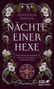Text: "Genoveva Dimova Nächte Einer Hexe" und "Ein mitreißender Abschluss. Booklist". Illustration: Blumenranken und ein rotes Symbol., Buch