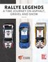 RALLYE. ICONS OF THE RALLYE CHAMPIONSHIP. Jörg Walz. Drei Rallye-Autos von oben, in Weiß, Rot und Blau. Logos unten., Buch