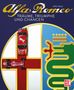 „Alfa Romeo. Träume, Triumphe und Chancen.“ Rote Autos auf einem Logo in Blau, Weiß, Rot und Grün., Buch