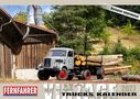 "FERNFAHRER Vintage Trucks Kalender 2027". Ein alter Lastwagen transportiert Holz vor einem Holzhaus in ländlicher Umgebung.