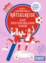 "Dumonts Fantastische Rätselreise auf Deutschland Tour" in retro Design mit tanzenden Figuren und typisch deutschen Elementen., Buch