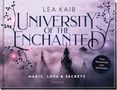 Romantasy-Buchcover: "Lea Kaib, University of the Enchanted" mit nebelverhüllten Türmchen, magisch-verträumte Atmosphäre., Buch