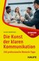Gelber Hintergrund mit rotem Text: "Die Kunst der klaren Kommunikation." Darunter Bild von Kollegen im Gespräch., Buch