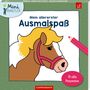 „Mein allererster Ausmalspaß“, Illustration eines Ponys mit roter Mähne und Stift. 70 süße Ponymotive., Buch