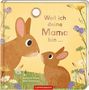 Der Text lautet "Weil ich deine Mama bin ...". Zwei braune Hasen, ein großer und ein kleiner, schauen sich an, umgeben von Blumen., Buch