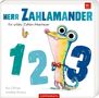 Titel: "Herr Zahlamander: Ein wildes Zahlen-Abenteuer." Illustration eines bunten Salamanders neben Zahlen 1, 2, 3., Buch