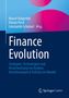 "Finance Evolution" mit Autoren Marcel Dulgeridis, Florian Perst, Constantin Schubart. Blau-pinkes Design, Springer Logo., Buch