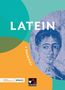 Text: "LATEIN TRAINING 2". 
Illustration eines antiken Porträts, überlagert von farbigen Formen in Türkis und Orange., Buch