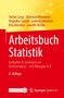 Texts: "Arbeitsbuch Statistik", "Aufgaben & Lösungen zur Datenanalyse – mit Übungen in R", "6. Auflage", Autoren: Stefan Lang, Christian Heumann, Angelika Caputo, Ludwig Fahrmeir, Rita Künstler, Janette Walde. Dominant in Rot und Gelb.