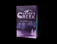 "Carver's Creek: Die Entdeckung des wahren Glücks" von Kerstin G. Rush. Illustration: Berge und Bäume in Lilatönen., Buch