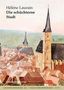 „Hélène Laurain, Die schüchterne Stadt“ steht oben. Aquarell einer Stadt mit einer Kirche im Mittelpunkt., Buch