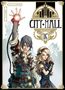 „CITY•HALL 05“ steht oben in stilvollen Buchstaben. Zwei Personen in Steampunk-Kleidung, eine hebt die Hand., Buch