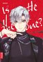 "Is He the One?" steht groß geschrieben. Ein Manga-Illustration mit einem jungen Mann mit silbernem Haar und Ketten., Buch