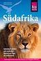 Text: Helmut Hermann, Bettina Romanjuk, Südafrika. Individuell erleben und entdecken – Routen und Tipps für Selbstfahrer. Unten: Unterwegs mit Reise Know-How: Wissen, wo's langgeht. Weltweit. 

Cover mit einem Löwen vor blauem Himmel., Buch