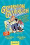 "GENERATION GLÜCKLICH" und bunte Illustration zweier Kinder, eines auf einem Skateboard, umgeben von Handys., Buch