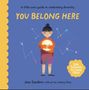 Text: "You Belong Here", "Life Lessons for Little Ones", "A little one's guide to celebrating diversity."

Illustration: Kind hält leuchtende Kugel, Sterne umrahmen es., Buch