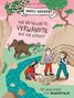 Ein Mammut, drei Kinder bei der Ausgrabung von Knochen am Fluss, mit Bäumen und Höhle. Titel: "Der rätselhafte Verwandte"., Buch
