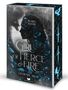 „Klara Fuchs – GIRL OF FIERCE & FIRE – Glühende Asche.“ Silhouette mit Rosen, Drache, schwarze und blaue Töne, mystische Atmosphäre., Buch