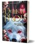 Text: "Demon Blood", "Sein Feuer auf meiner Haut", Nadja Schindler, Lycrow Verlag. Ein weißer Wolf mit roten Augen und Rosen., Buch