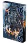 "Fire Crown: Zorn des Drachen" von Isabell Bayer. Ein Drache mit blauem Auge, umgeben von blauen Rosen und Flammen.