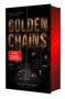 „Golden Chains“, „Spiegel Bestseller-Autorinnen“. Dunkle Szenerie; Revolver, Geldscheine, Schmuck um eine Stange verteilt., Buch