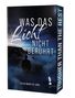 Buchtitel: "WAS DAS Licht NICHT BERÜHRT" von Silvia Maria de Jong. Hintergrund zeigt eine Küste bei Dämmerung., Buch