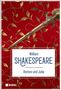 William Shakespeare, Romeo und Julia. Roter Hintergrund mit goldenen Ornamenten und einem Schwert., Buch