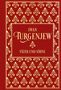 Text: "IWAN TURGENJEW VÄTER UND SÖHNE". Roter Hintergrund mit goldenen floralen Mustern, elegant gestaltet., Buch