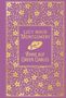 "Lucy Maud Montgomery - Anne auf Green Gables." Lila Hintergrund mit goldenen floralen Mustern und einem Hut.