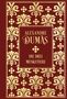 "Alexandre Dumas, Die drei Musketiere" in goldener Schrift auf rotem Hintergrund mit goldenen floralen Mustern., Buch