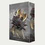 „Arin Wolf. Erea: Das Erbe der Drachen. Band 5. Weltenbaum Verlag.“ Axt vor schwarzen Rosen in dunklem Stil.