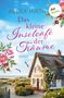 "Das kleine Inselcafé der Träume" von Alexa Hirth, dotbooks, Roman vor Strandhütte mit hübschen Blumen, blauer Himmel., Buch