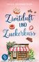 "Zimtduft und Zuckerkuss" von Inga Schneider. Bäckerei mit rosa-weißer Markise, Zimtrollen, Keksen und Fahrrad.