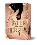 „Ein Kater für zwei Herzen“ und „Drachenmond Verlag“. Schwarze Katze, Blumenmuster, Kratzspuren., Buch