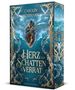 Der Text: "Carolin Herrmann", "Ein Herz aus Schatten & Verrat", "Drachenmond Verlag". Ein Herz mit goldenen Rissen, umgeben von Wellen., Buch