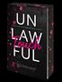 Buchtitel "Unlawful Touch", Autoren Freya Miles & Nadine Kapp. Schwarzer Hintergrund mit pinken Blumen.