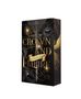 "Crown and Empire: Ascheregen" steht in goldener Schrift vor dunklen Flügeln und einem Schwert, ein majestätisches Design.