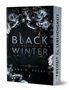 Text: "BLACK WINTER", "DIE DÄMMERUNG IN MIR", "ANA D. ROCKY", "FREIHEIT & LEBENDIGKEIT". Dunkles Buchcover mit Blumen.