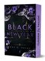 „BLACK NEW YEAR“, „DAS FLIMMERN SIND WIR“, „FLIEGEN & FALLEN“, „ANA D. ROCKY“. Dunkler Hintergrund, lila Blumen.