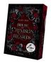 Text: "Ruby Roe. House of Crimson Hearts. 18+ Cinna." 

Ein Buchcover mit schwarzen Verzierungen und roten Rosen., Buch