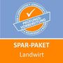 „Prüfungsvorbereitung“ steht auf einem blauen Band in einem orangen Kreis mit „Lernkarten“. Darunter „Spar-Paket Landwirt“., Buch