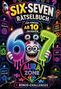„Six-Seven Rätselbuch“, „Für Kinder ab 10 Jahren“, „Aura Zone“. Ein Monster hält bunte Zahlen, spielerische Szenen., Buch