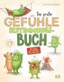 "Das große Gefühlebuch. Mit Eddie, dem Gefühlemönsterchen." Verschiedene grüne Monster in verschiedenen Emotionen., Buch