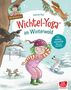 Text: "Wichtel-Yoga im Winterwald", "Mit Wichtelina", "Eine wohlig-wärmende Mitmach-Geschichte". 
Illustration: Wichtel im Schnee., Buch