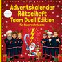 „Adventskalender Rätselheft Team Duell Edition für Feuerwehrteams.“ Illustration mit Weihnachtsfiguren und Lichterkette., Buch