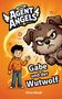 "Agent Angels. Gabe und der Wutwolf. Chris Kersh." Ein Junge im orangefarbenen Hoodie und ein wütender Hund mit großen Augen., Buch
