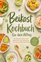 "Beikost Kochbuch für den Alltag" in großen Buchstaben. Verschiedene gesunde Gerichte und Zutaten, wie Gemüse und Pancakes, arrangiert., Buch