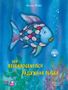 "Der Regenbogenfisch" in Gelb, darunter russische Schrift. Ein illustrierter farbenfroher Fisch mit schimmernden Schuppen., Buch