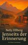 Titel: "JENSEITS DER ERINNERUNG", Autor: Nelly Ellberg. Hintergrund: Pastellfarbene Kreise, Bild eines Diners unten rechts., Buch